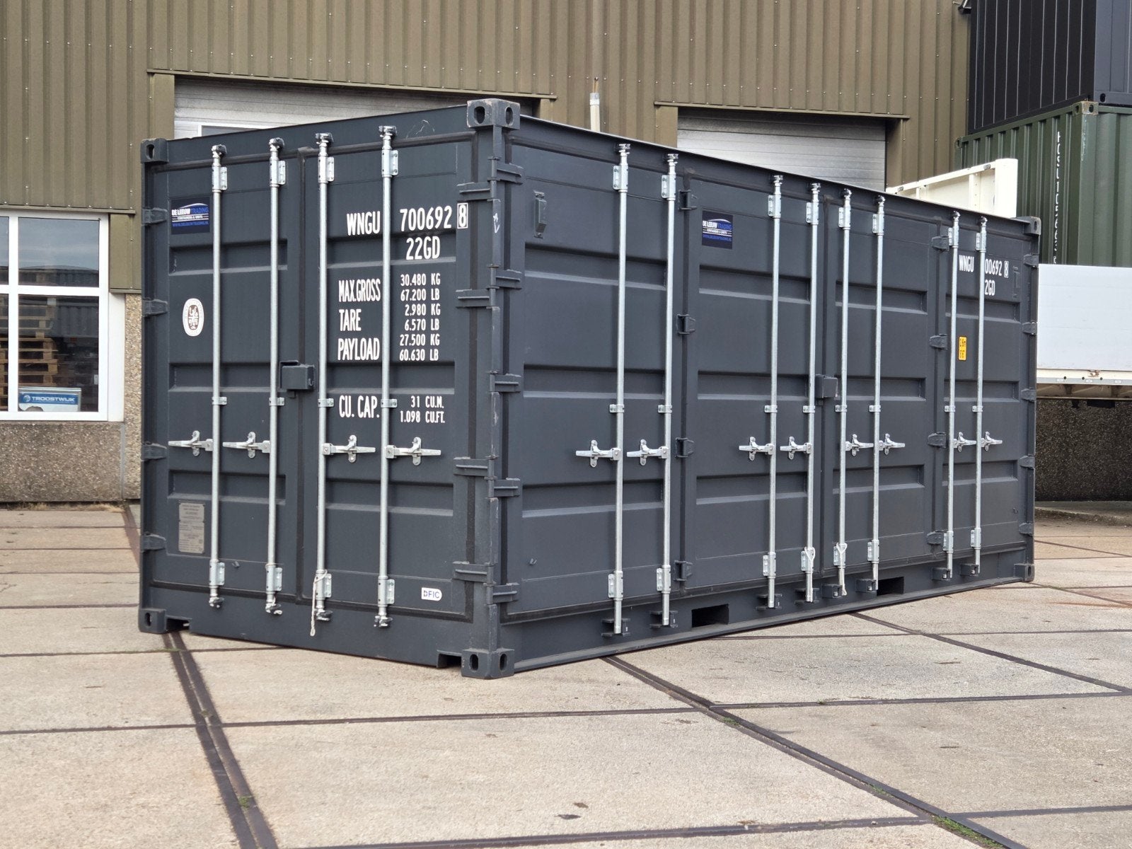 20ft open side container met zijdeuren - antraciet ral 7016, Ophalen of Verzenden