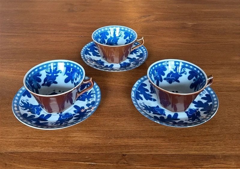 3 Japanse Batavia Brown kop en schotels, Antiek en Kunst, Ophalen of Verzenden
