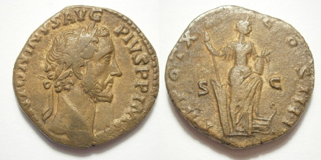 Romeinse munt Antoninus Pius Sestertius TR POT XX COSIIII SC, Ophalen of Verzenden, Overige landen, Losse munt