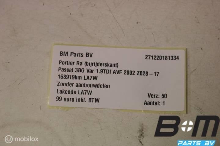 Portier rechts achter VW Passat 3BG Variant LA7W 3B9833052AC, Gebruikt
