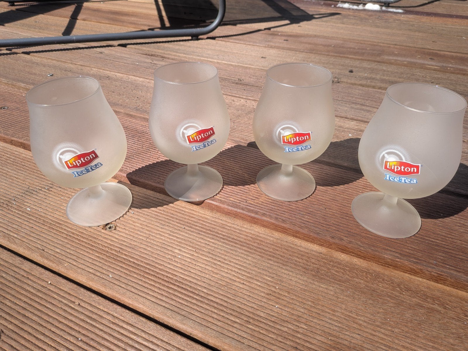 4 Lipton Ice Tea glazen, Ophalen of Verzenden, Gebruikt, Wit, Glas