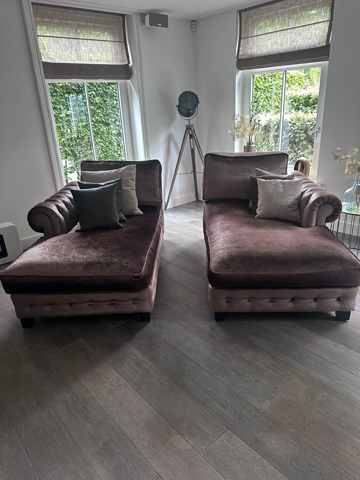 Richmond Interiors chaise longues / loungebanken velours, Ophalen, Zo goed als nieuw, Stof