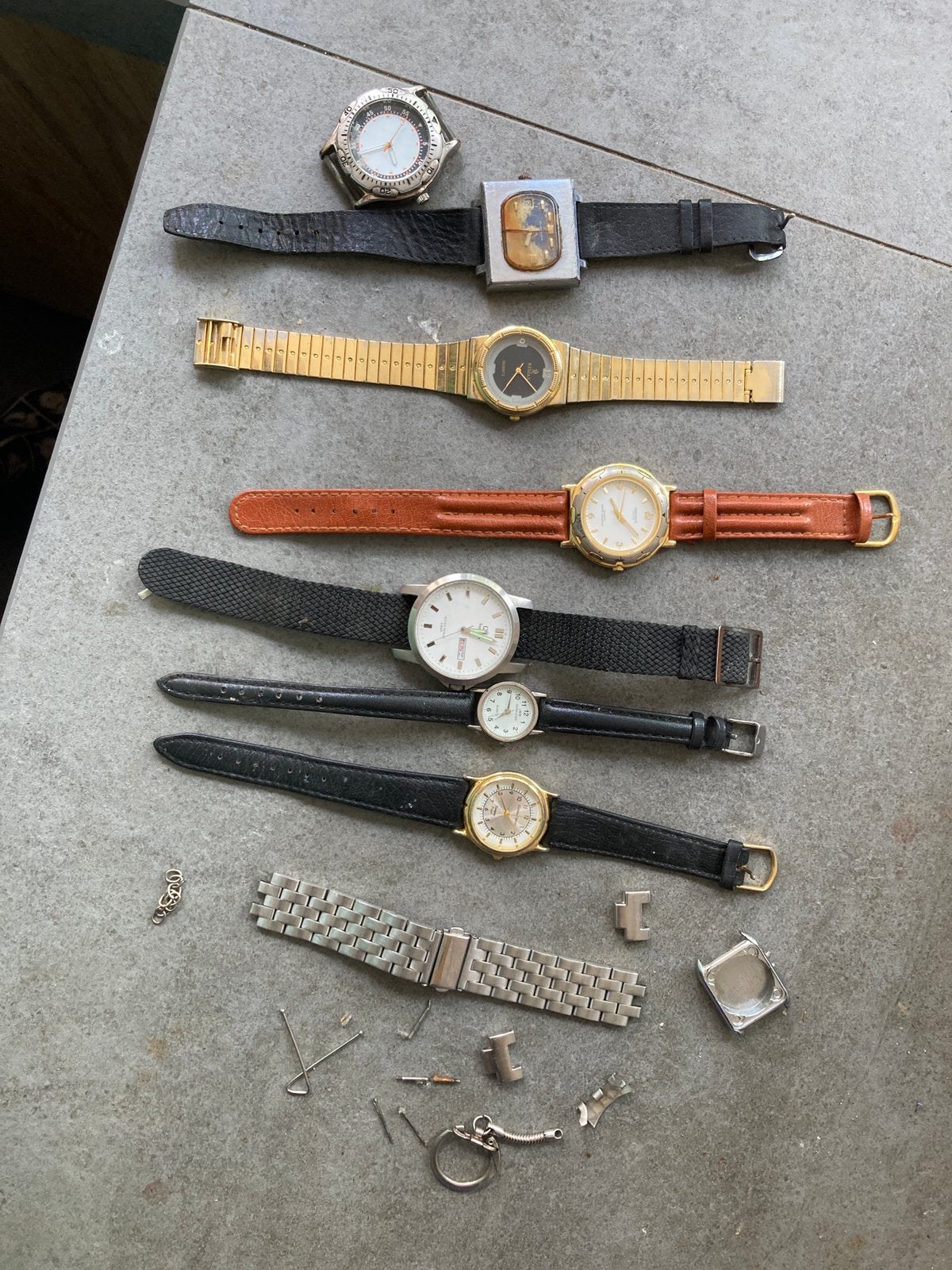 Horloges loop sloop zilver goud blik onderdelen riem schade, Overige merken, Gebruikt, Polshorloge, Overige materialen
