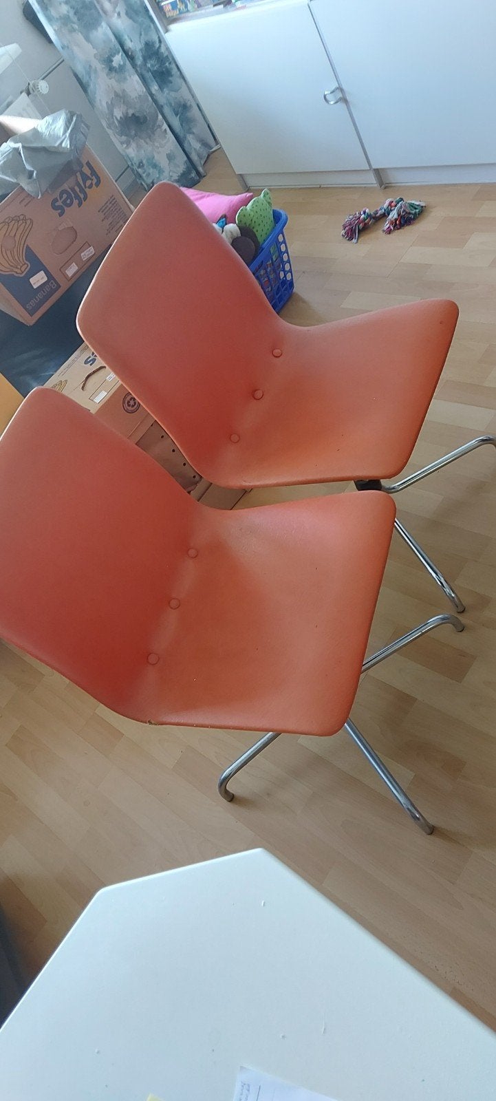 2 stuks vintage Brabantia stoelen, kleur oranje, Huis en Inrichting, Stoelen, Ophalen, Kunststof, Gebruikt, Twee