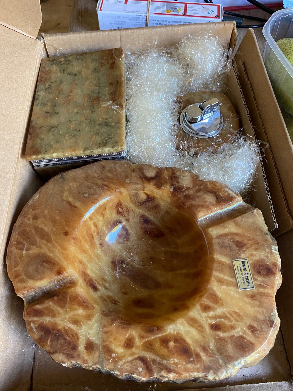 Vintage Italiaanse albasten rookset AGATA – nieuw in doos, Ophalen of Verzenden, Zo goed als nieuw, Rond