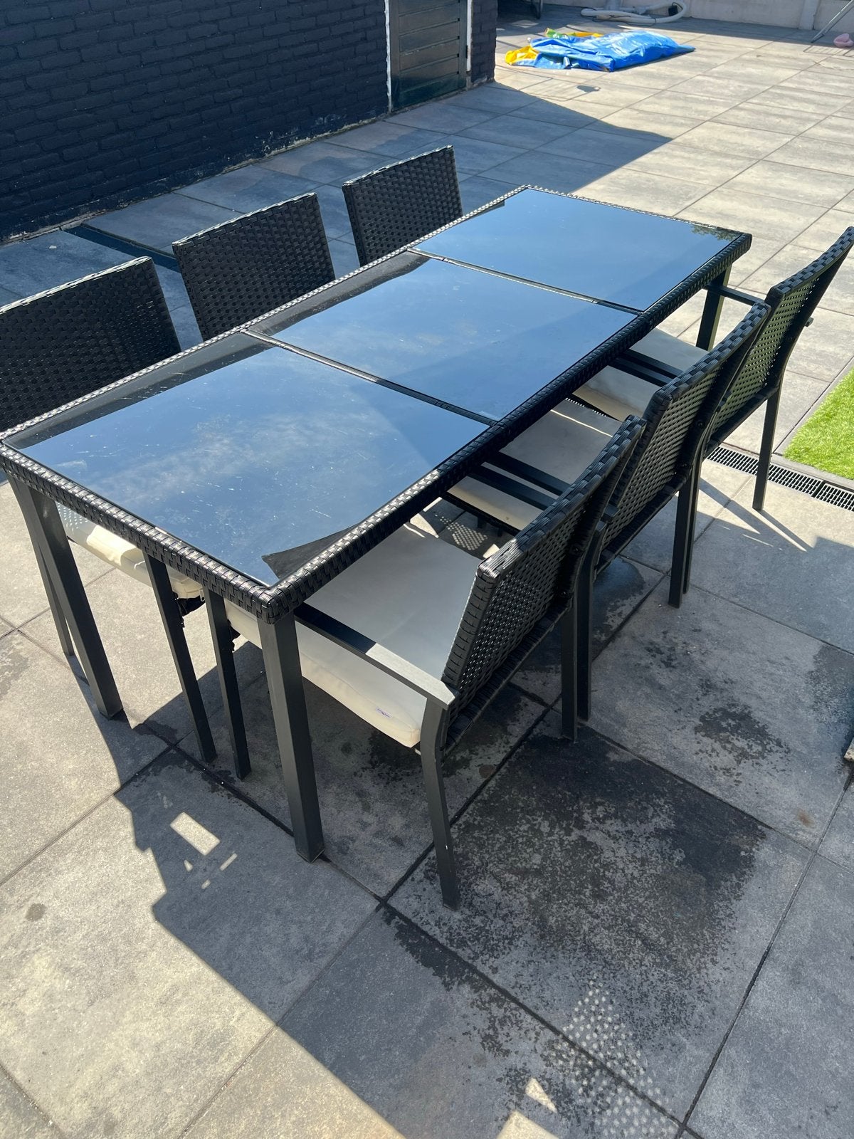 7-delige Tuinset poly rattan zwart, Ophalen, Aluminium