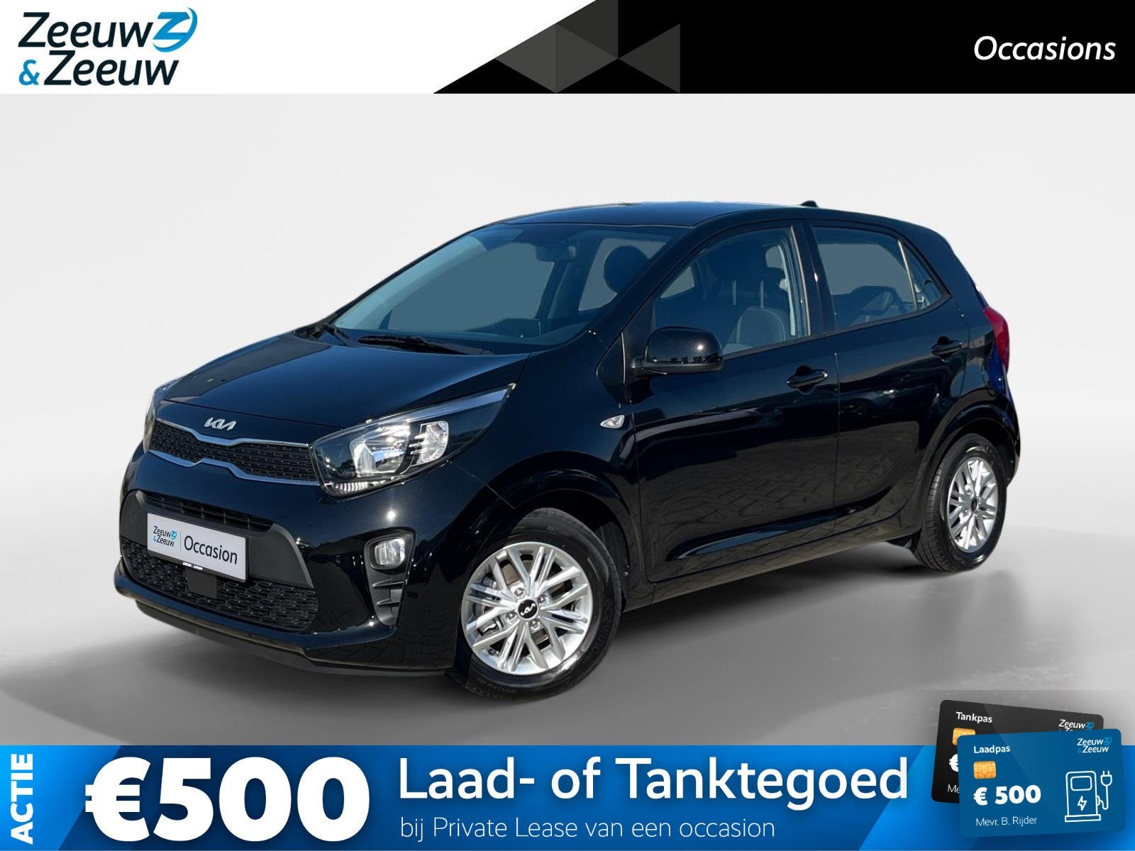 Kia Picanto 1.0 DPi DynamicLine | Private lease €309 per m, Auto's, Stof, Gebruikt, 4 stoelen, Zwart