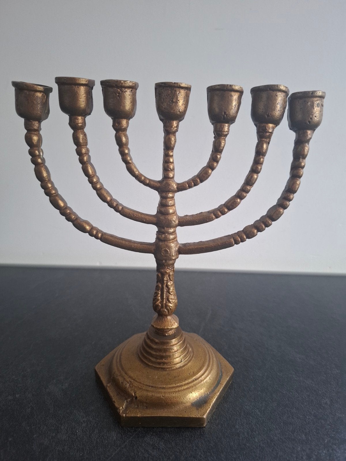 Bronzen Menora Kandelaar - 20 cm hoog, 1000 gram, Antiek en Kunst, Ophalen of Verzenden, Koper of Brons