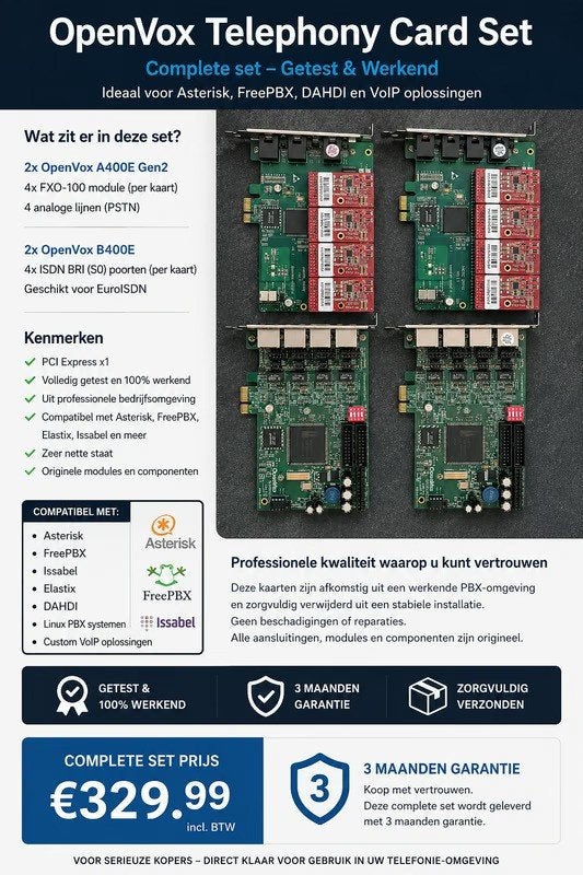 🛜OpenVox A400E Gen2 & B400E PCIe Kaarten | VoIP Bundel✅, Computers en Software, Netwerkkaarten, Intern, Ophalen of Verzenden