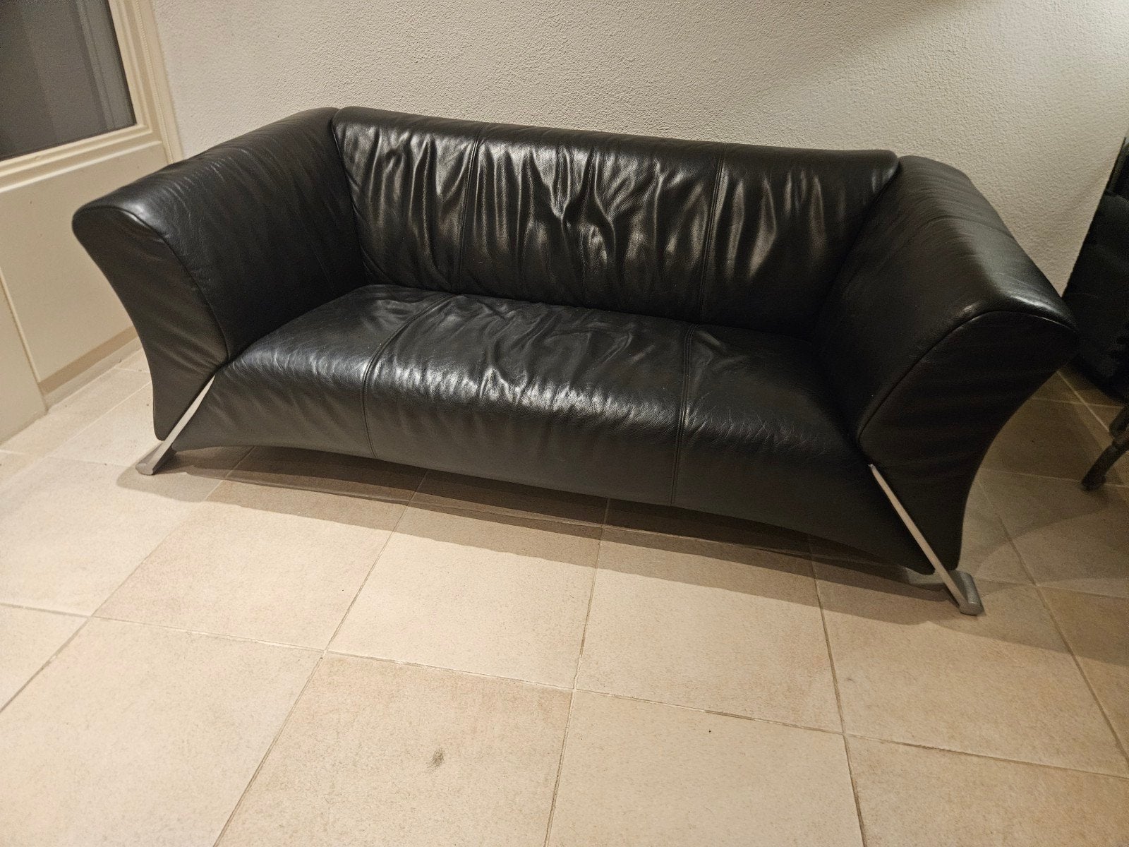 Rollf Benz 322 twee en half zitter lederen bank, Gebruikt, 150 tot 200 cm, Tweepersoons, Ophalen of Verzenden