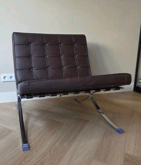 Replica Barcelona Chair - Cognac Leer met gebruikssporen, Ophalen, Gebruikt, Bruin, Modern, Design, Mid-century