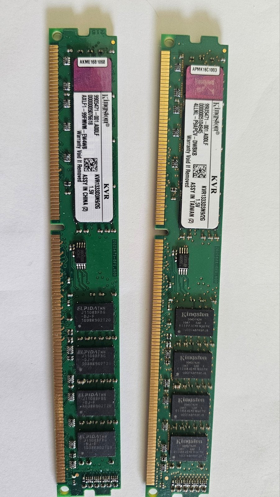 Kingston KVR1333D3N9/2G DDR3 RAM Geheugen (2x 2GB), Gebruikt, DDR3, Ophalen of Verzenden, Desktop