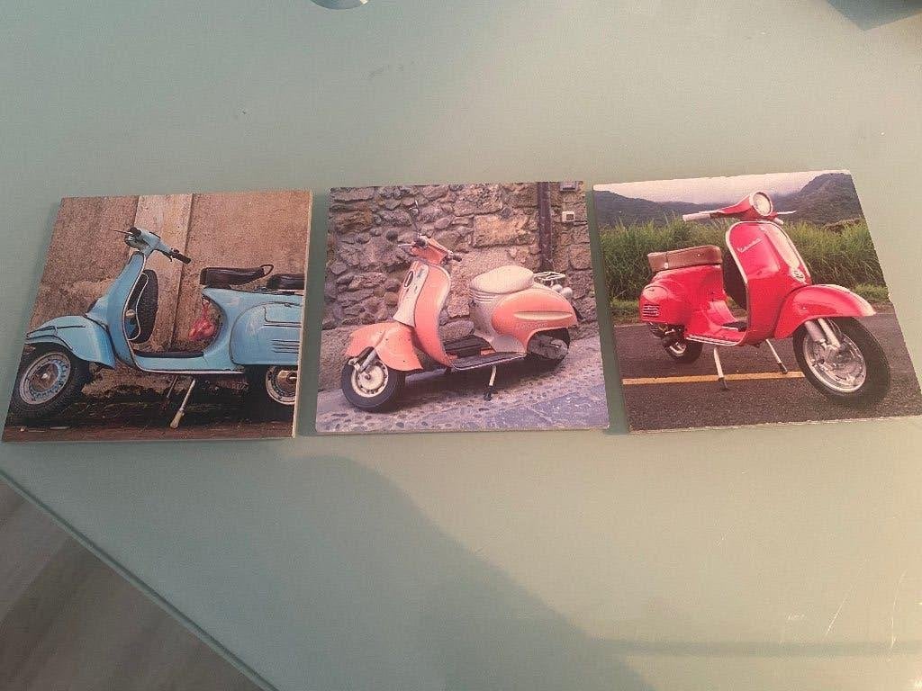 Vespa scooter onderzetters (3), Huis en Inrichting, Hout, Glasonderzetter, Ophalen of Verzenden, Blauw