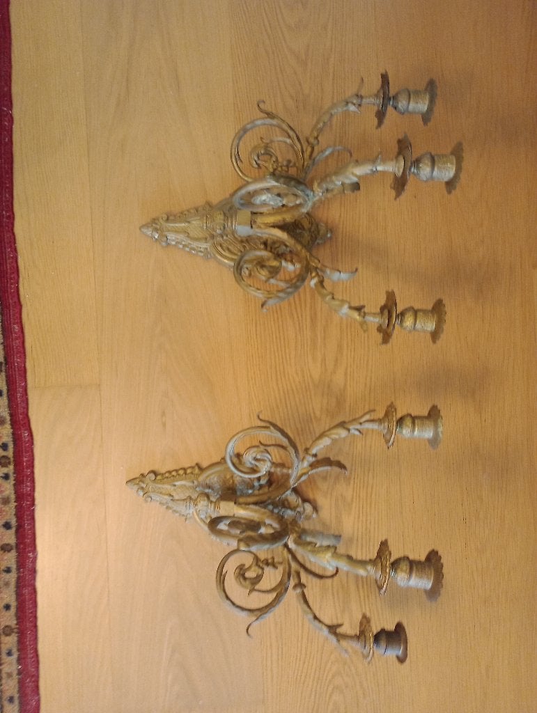 twee antieke wandkandelaars, Antiek en Kunst, Antiek | Kandelaars, Ophalen, Koper of Brons