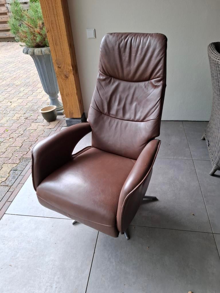 Bruine leren relaxfauteuil - Comfortabel en verstelbaar, Huis en Inrichting, Fauteuils, Gebruikt, Leer, 50 tot 75 cm, 75 tot 100 cm