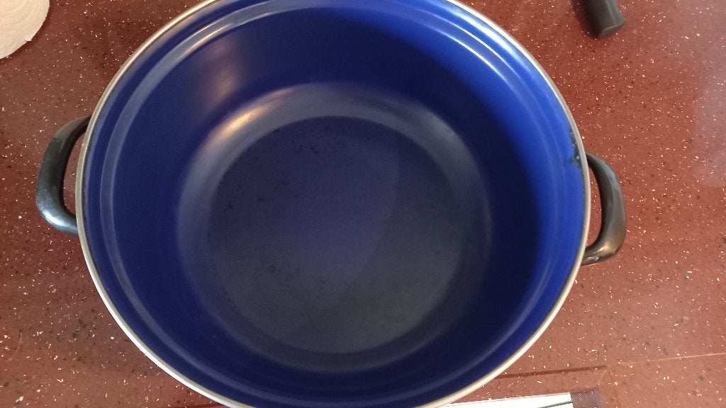Braadpan, buiten zwart van binnen blauw, Ophalen, Gebruikt, Braadpan, Antiaanbaklaag
