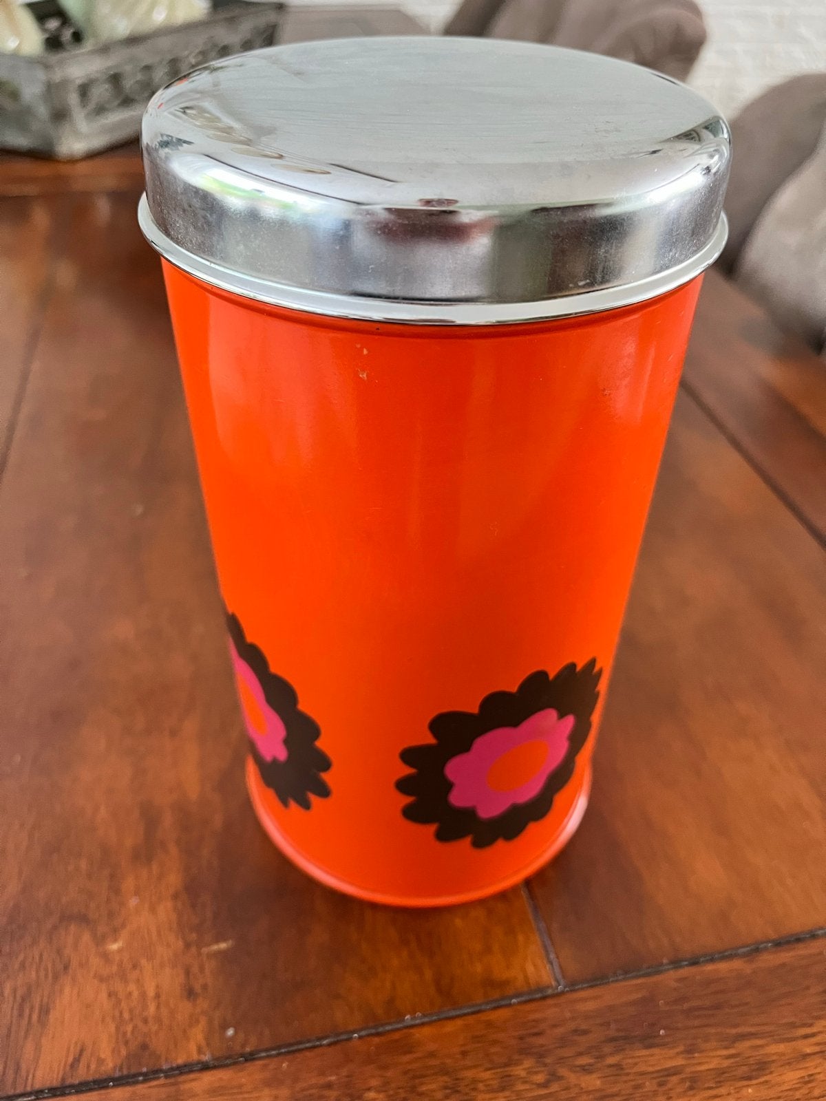 Brabantia beschuit bus met bloemmotief, Gebruikt, Ophalen of Verzenden, Voorraadpot, Metaal