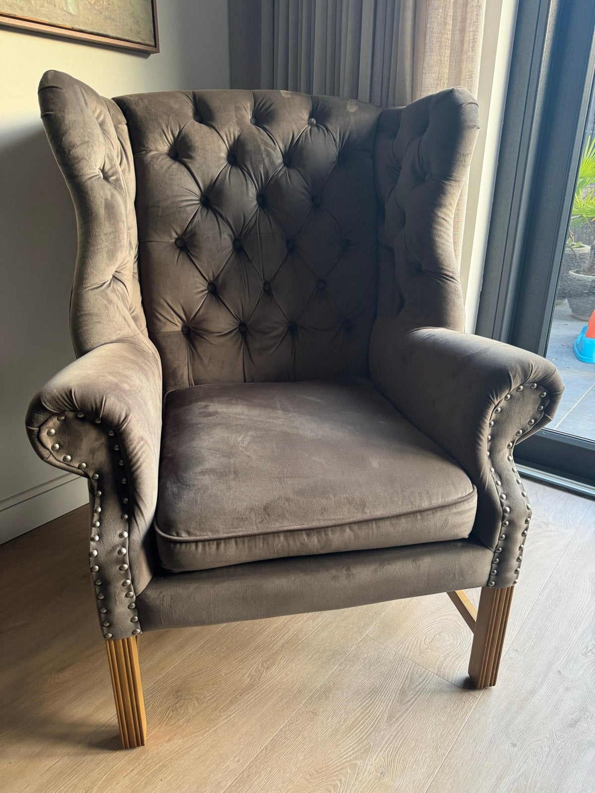 Riviera Maison Franklin Park Wing Chair velvet anthracite, 75 tot 100 cm, Ophalen of Verzenden, Zo goed als nieuw, 75 tot 100 cm