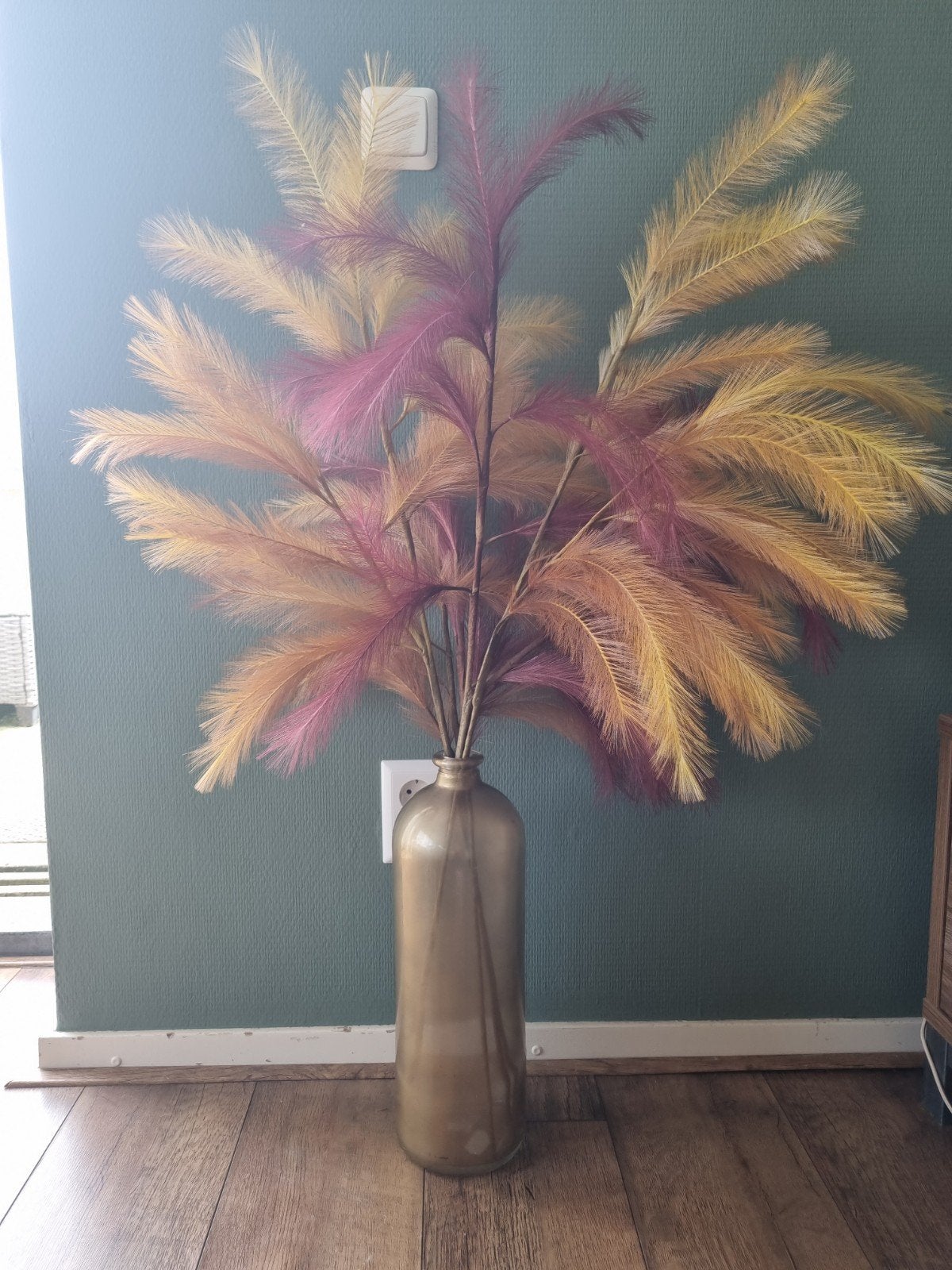 Decoratievaas met palmen, Ophalen, Binnen, Gebruikt, Geel