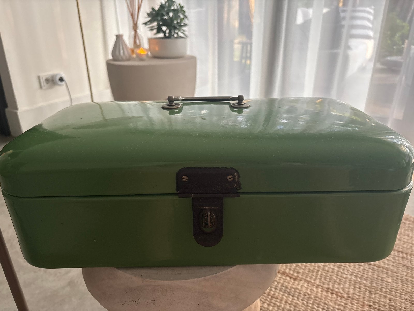 Vintage Groene Metalen Broodtrommel / Opbergkist, Ophalen