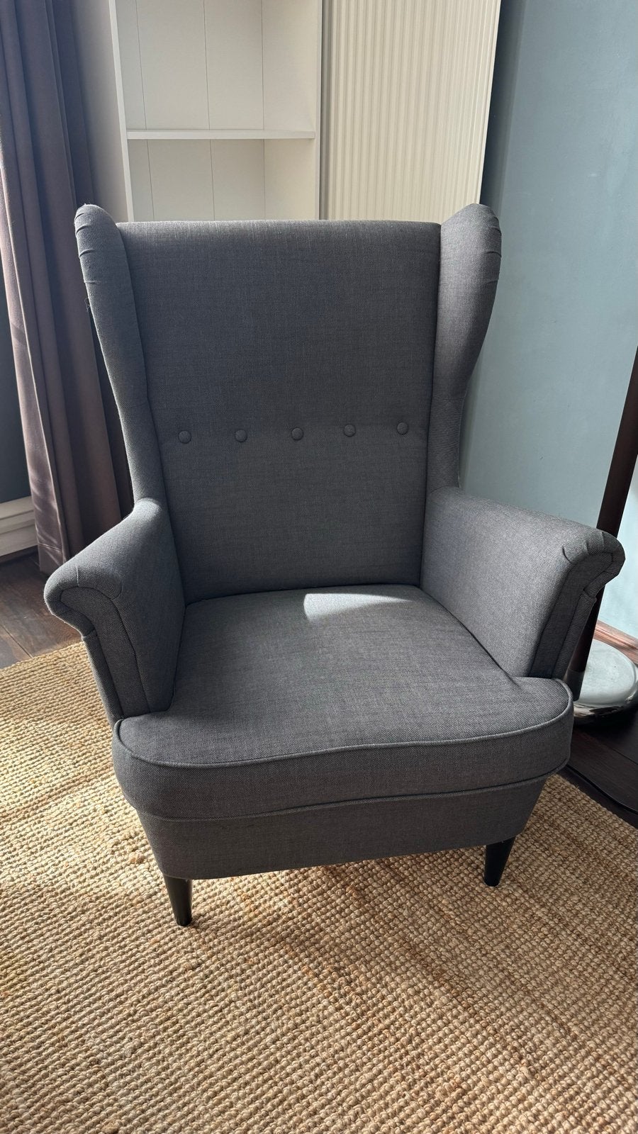 IKEA STRANDMON fauteuil – grijs, Ophalen, Zo goed als nieuw, Eén, Stof