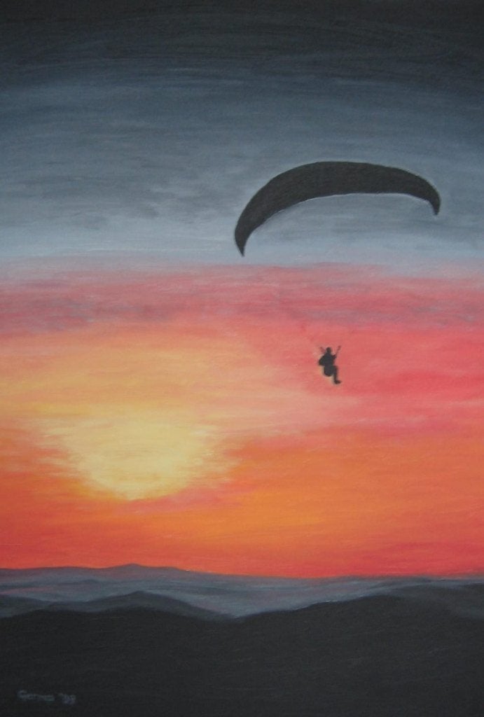 Paragliden bij zonsondergang - zelf geschilderd, Ophalen
