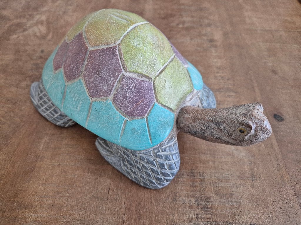 Kleurige schildpad van hout, Verzamelen, Beelden en Beeldjes, Ophalen, Dier