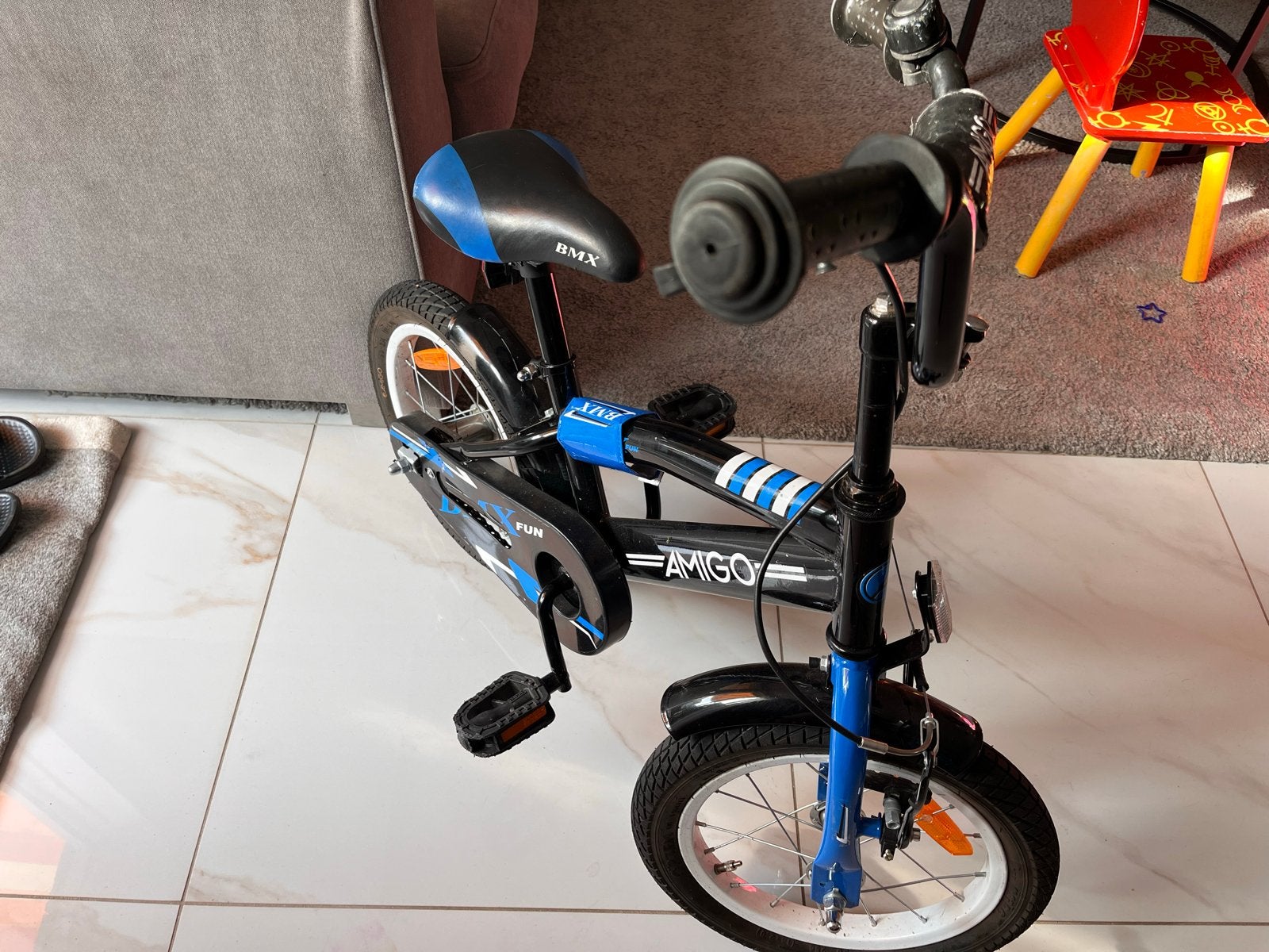 Amigo Kinderfiets  14 inch - Zwart/Blauw, Ophalen, Gebruikt, Terugtraprem, Minder dan 16 inch