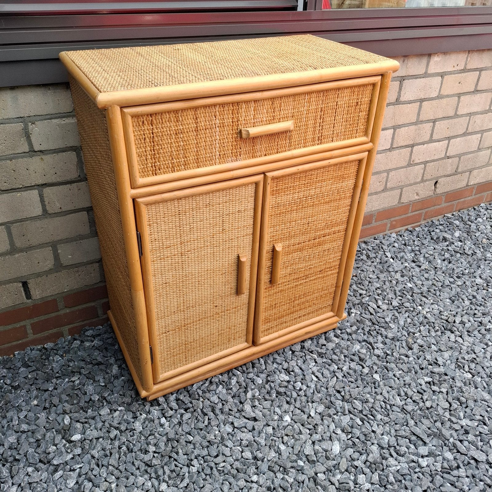 vintage rieten kastje ladenkast met deuren., Ophalen, Gebruikt, 50 tot 100 cm, Minder dan 100 cm