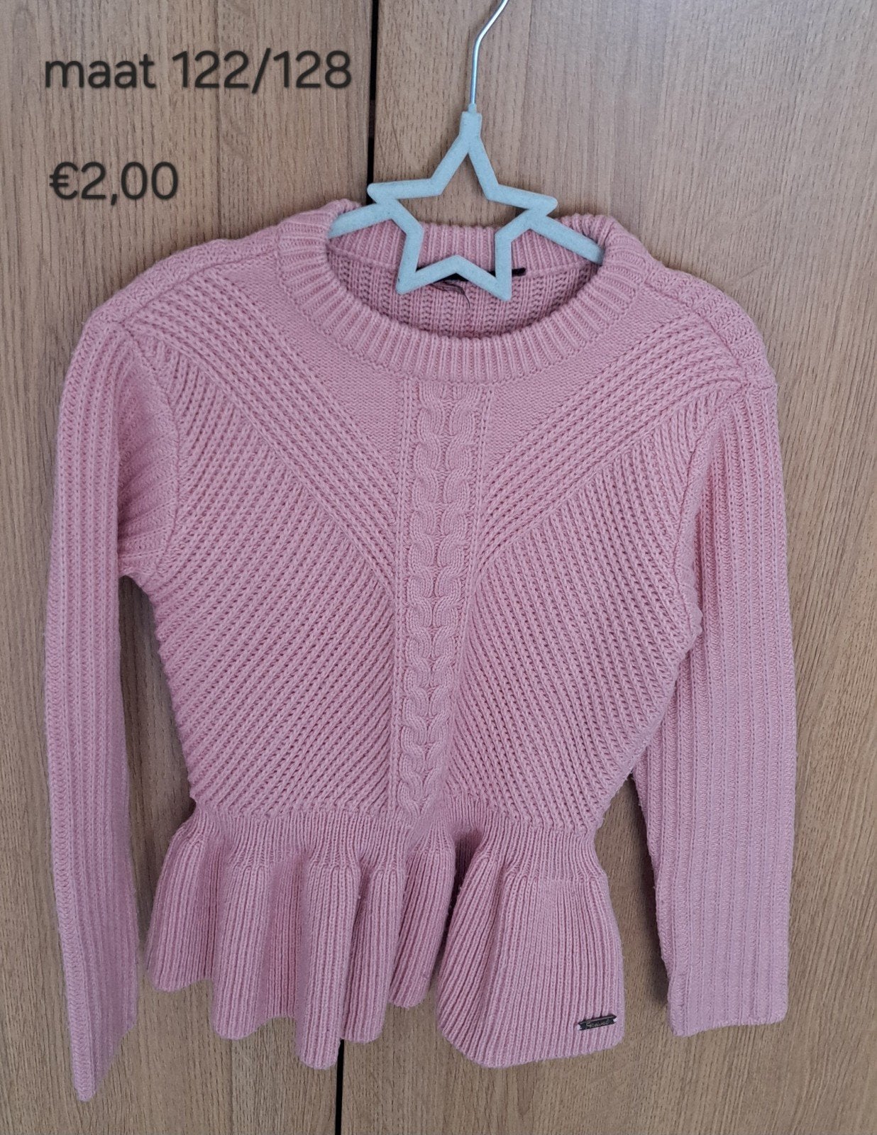 Meisjestrui met schooltje maat 122/128, Kinderen en Baby's, Kinderkleding | Maat 122, Ophalen, Gebruikt, Meisje, Trui of Vest