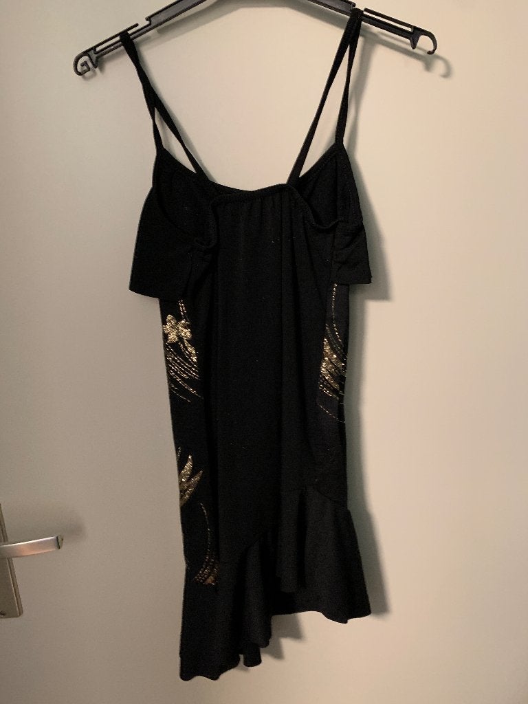 Zwart gouden sterren glitter jurk maat 110, Meisje, Ophalen of Verzenden, Zo goed als nieuw, Jurk of Rok