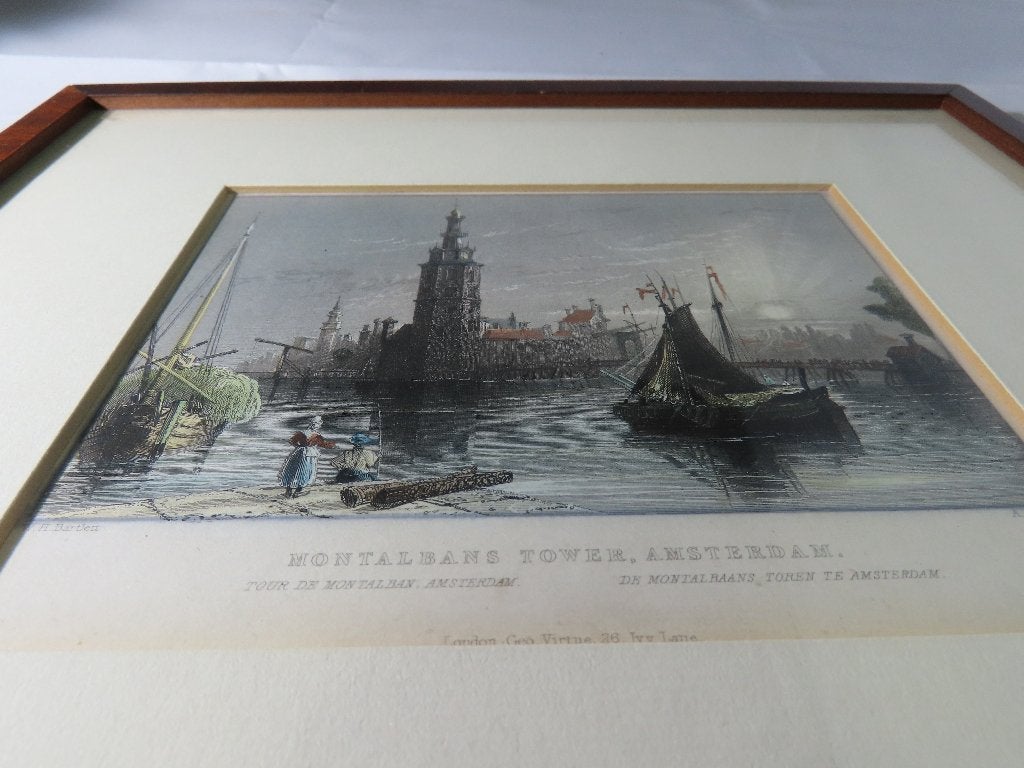 Ets/gravure in lijst, Montalbans Tower A´dam, W.H. Barlett, Antiek en Kunst, Ingelijst, 1800 - 1899, Verzenden, Stadsgezicht
