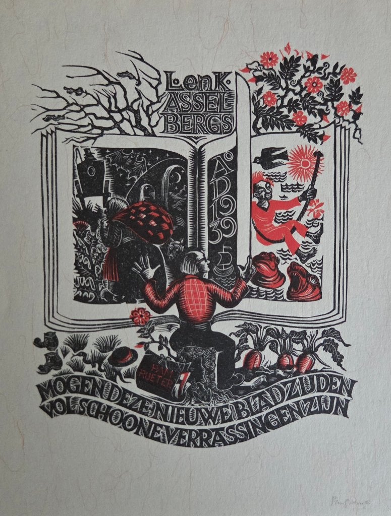Exlibris / gel. Grafiek Pam G. Rueter, 1938, 4 jaargetijden, Verzenden