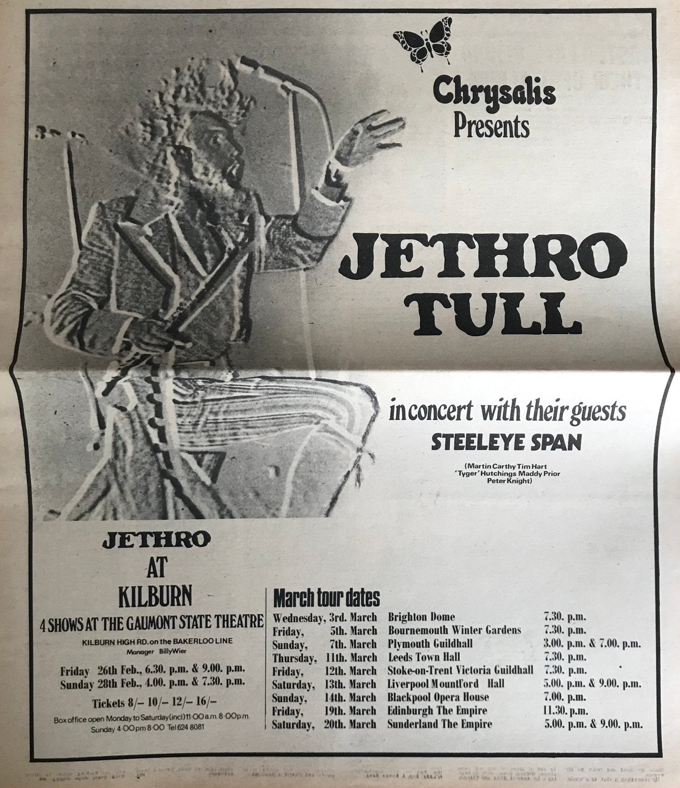 Paginagrote A3 advertentie JETHRO TULL tour 1971, Ophalen of Verzenden, Zo goed als nieuw