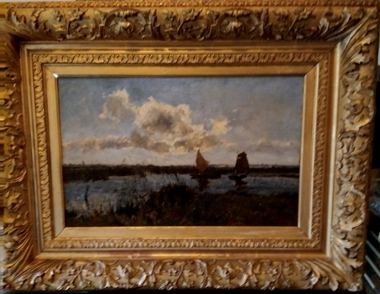 Jan Simon Knikker Sr. - Hollands plasgezicht met zeilboten, Antiek en Kunst, Maritiem / water, Doek, Impressionistisch, Ophalen of Verzenden