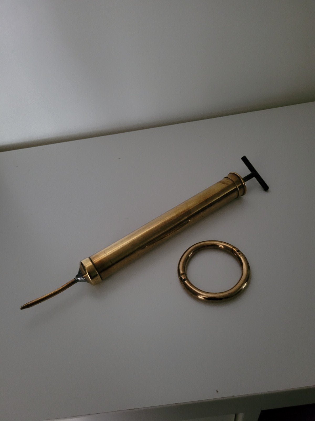 Antieke Koperen spuit met ring, Antiek en Kunst, Ophalen, Koper
