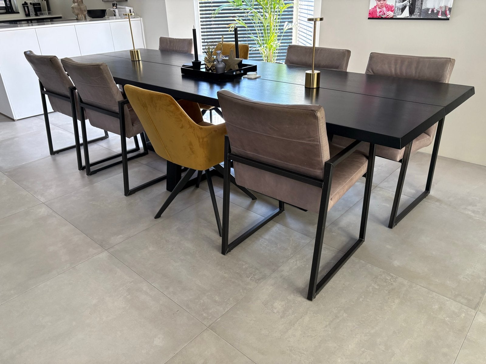 6 Industriële Eetkamerstoelen Geborsteld Buffelleer Grijs, Ophalen, Gebruikt, Leer, Grijs