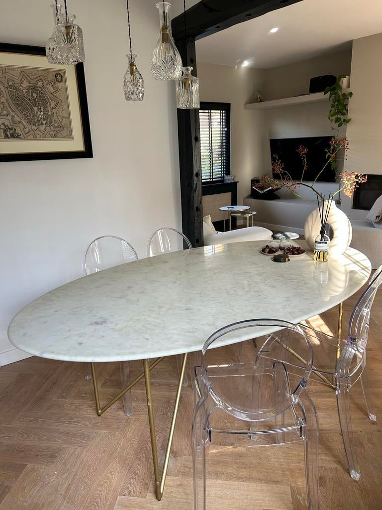 Maison du Monde marmer eettafel ovaal Table du sud Westwing, Ophalen, Overige materialen, Gebruikt, 100 tot 150 cm