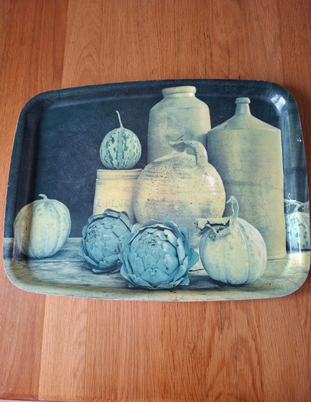 Vintage Melamine Dienblad met Stilleven van Artisjokken, Ophalen of Verzenden