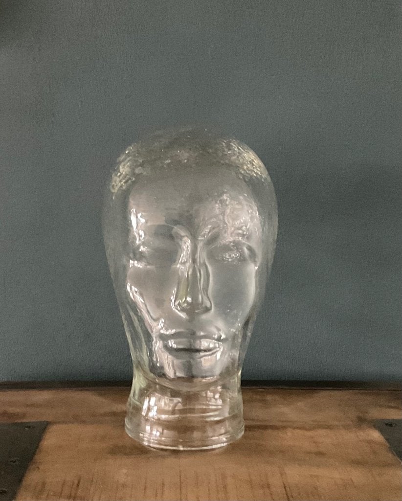 Vintage etalage pop hoofd persglas koptelefoon hoed glas, Verzamelen, Ophalen of Verzenden, Persoonlijke verzorging