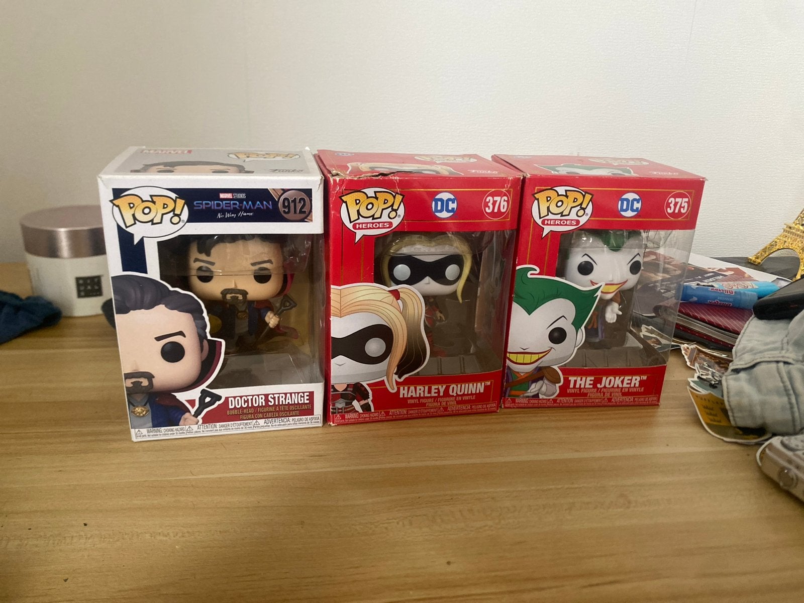 Funko Pop! Doctor Strange, Harley Quinn, The Joker, Ophalen of Verzenden, Zo goed als nieuw