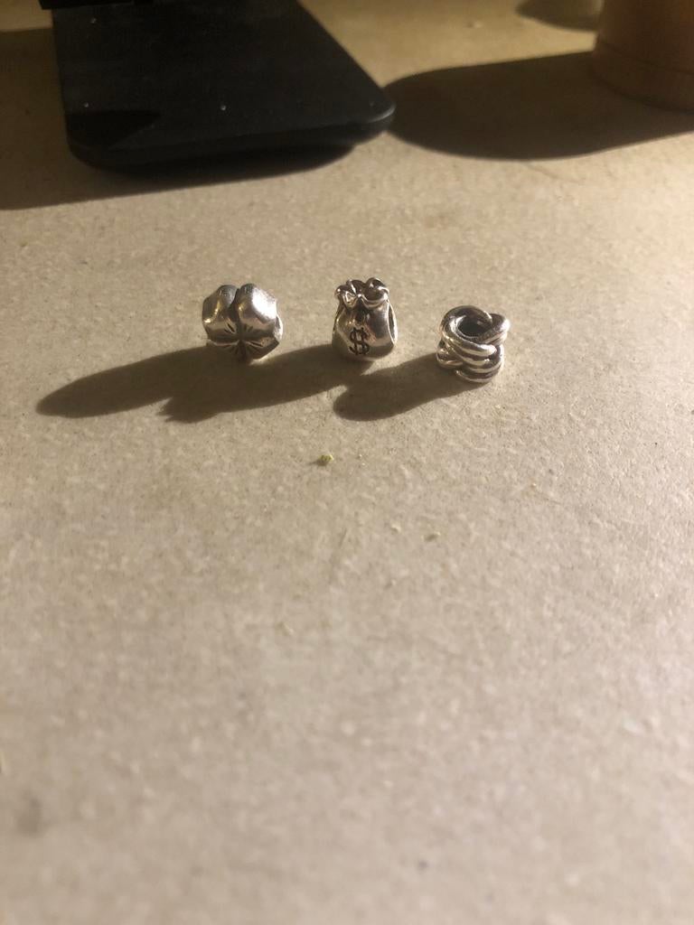 Set van 3 925 zilveren Pandora bedels, Ophalen, Gebruikt, Pandora, 2 of 3 bedels