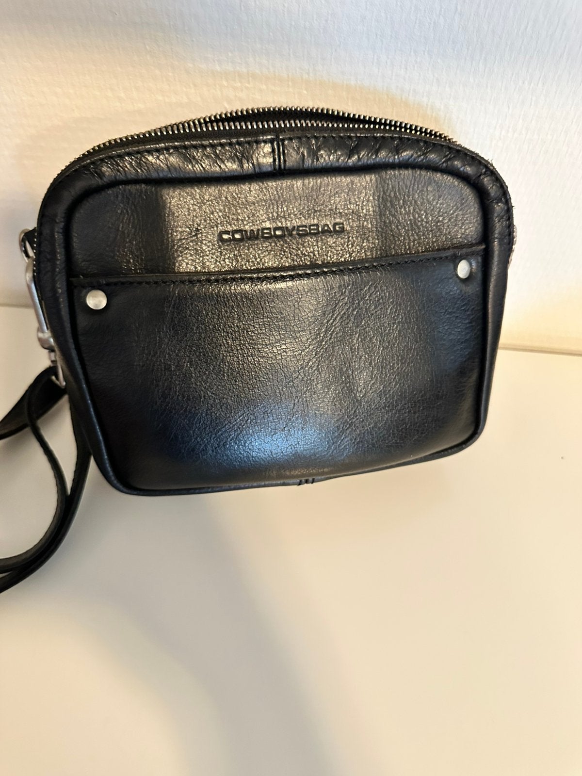 Cowboysbag crossbody schoudertasje zwart leer, Ophalen of Verzenden, Zo goed als nieuw, Zwart, Leer
