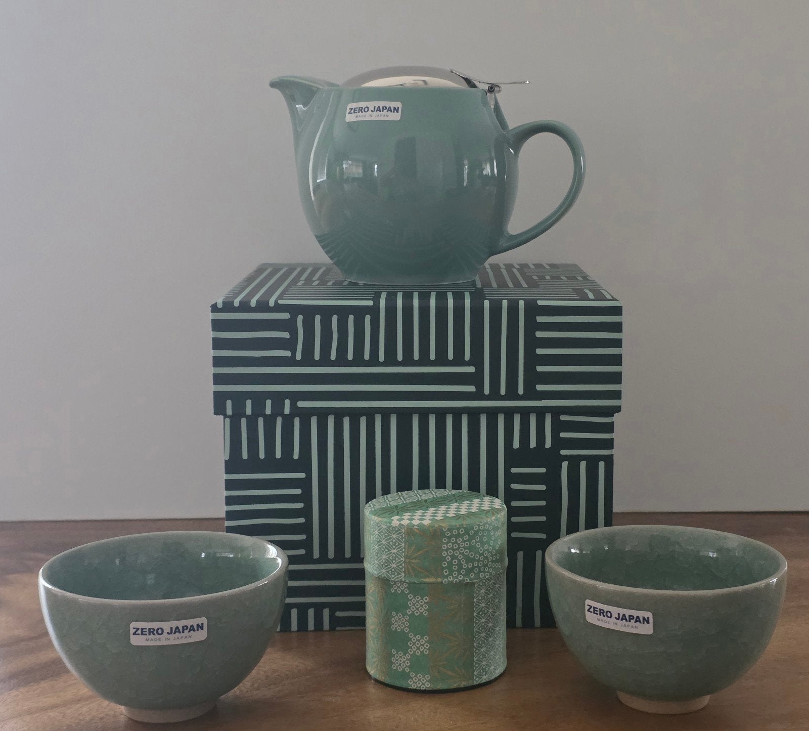 Zero Japan theepot met 2 kopjes en theebusje, Theepot/fluitketel, Groen, Nieuw, Ophalen of Verzenden