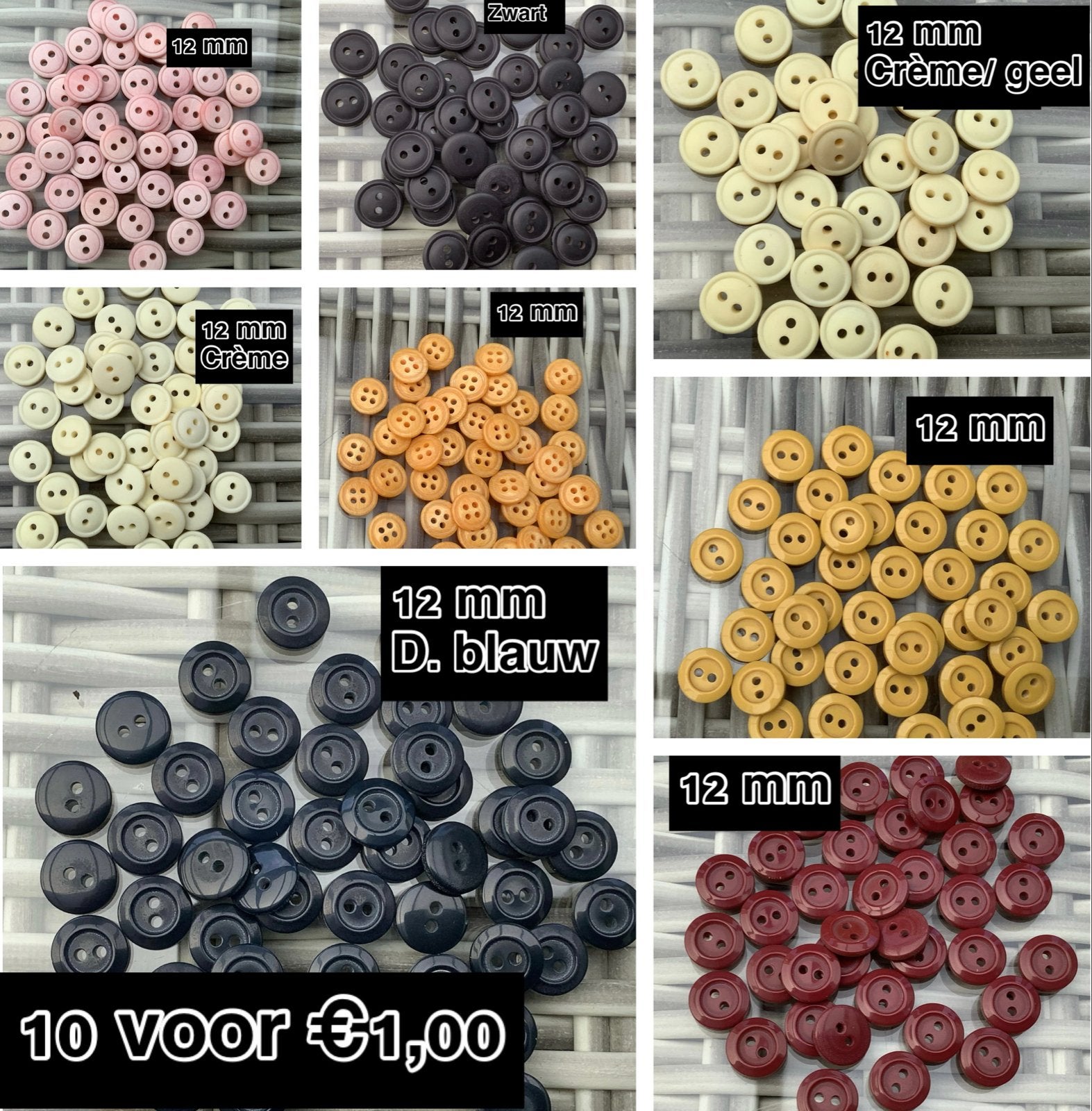 Mooie Knopen 12 mm per soort/kleur - 10 voor  1,00, Ophalen of Verzenden, Nieuw, Knoop of Knopen