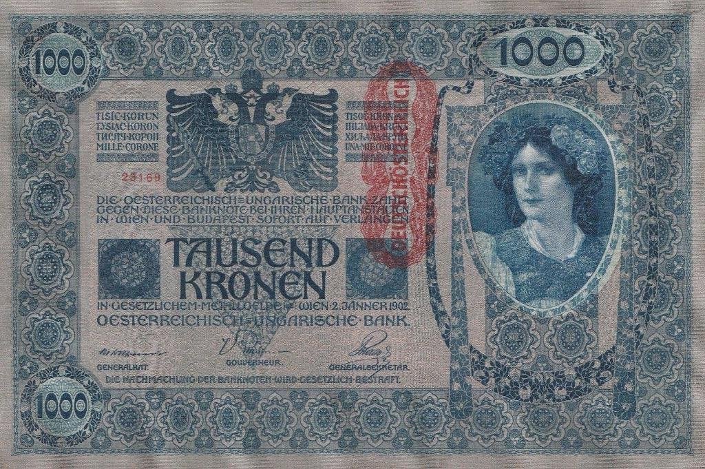 Bankbiljet van 1000 Kronen uit 1902 DEUTSCHÖSTERREICH, Verzenden, Oostenrijk, Los biljet