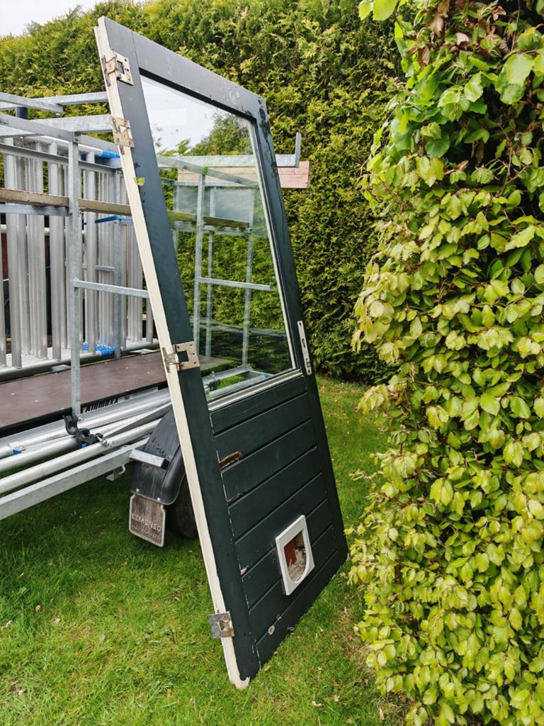 Gratis hardhouten deur met glas, 92.5x211 cm (opknapper), Ophalen, Gebruikt, 200 tot 215 cm, Glas