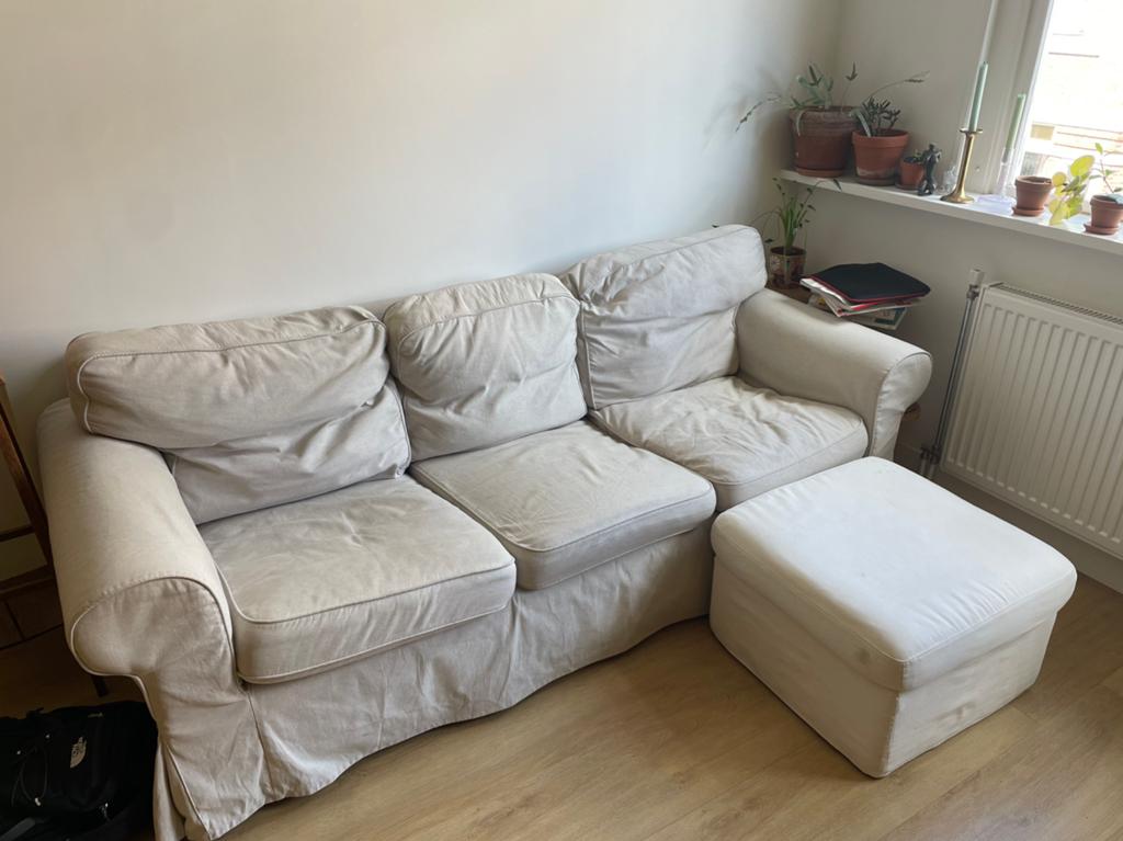 Gratis 3-zits ektorp ikea + hocker, Huis en Inrichting, Ophalen, Gebruikt, Stof, Ikea Ektorp