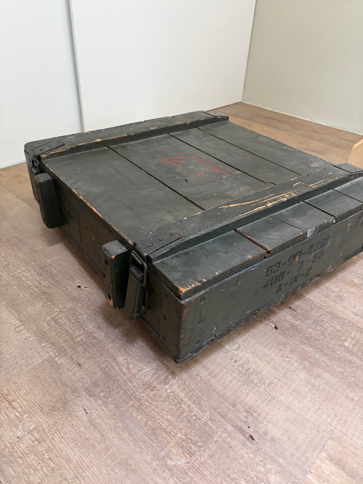Vintage Houten Kist - Legergroen, Ophalen, Gebruikt, 50 tot 100 cm, 5 – 50