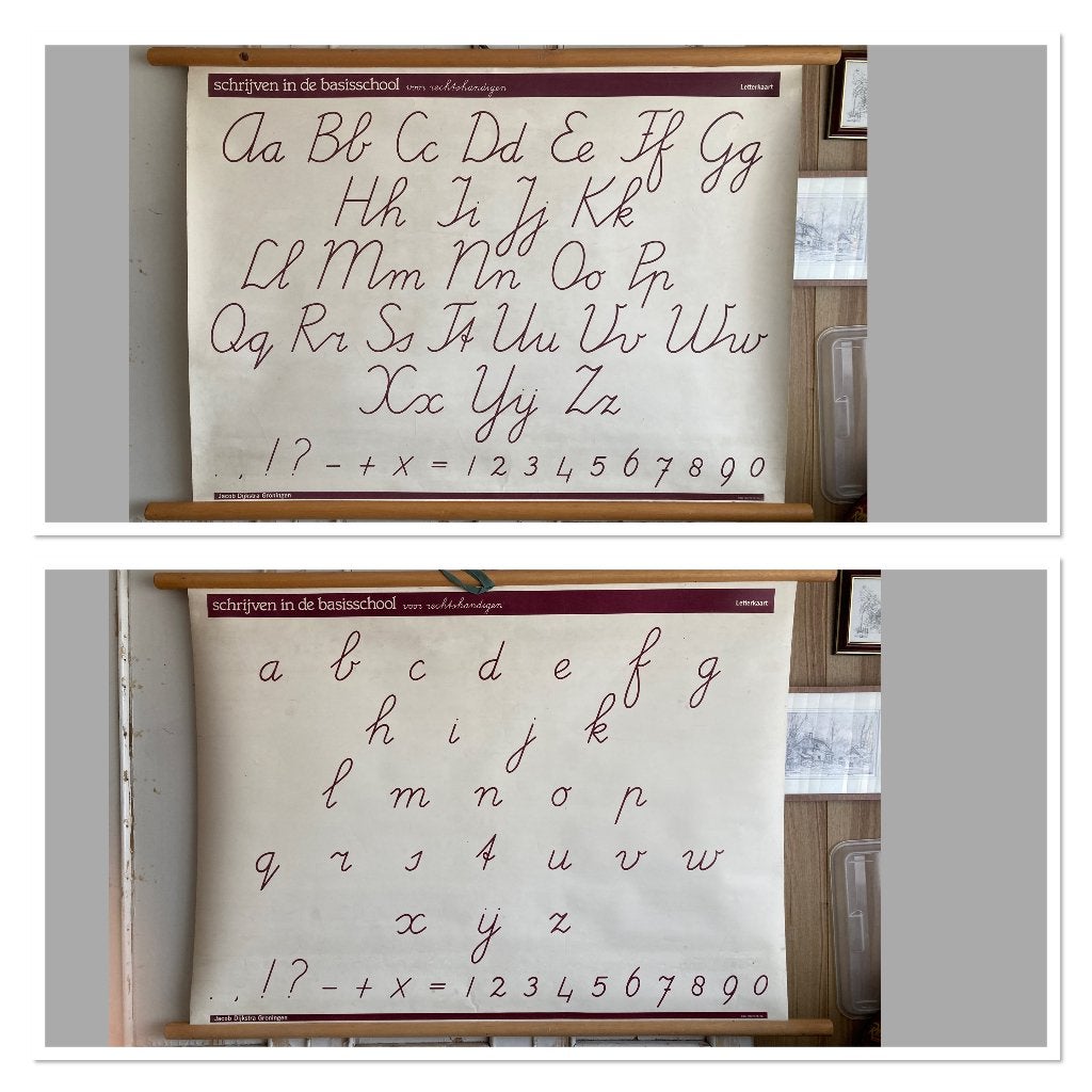 Brocante Schoolplaat - letterkaart / Dubbelzijdig bedrukt, Ophalen, Overige thema's